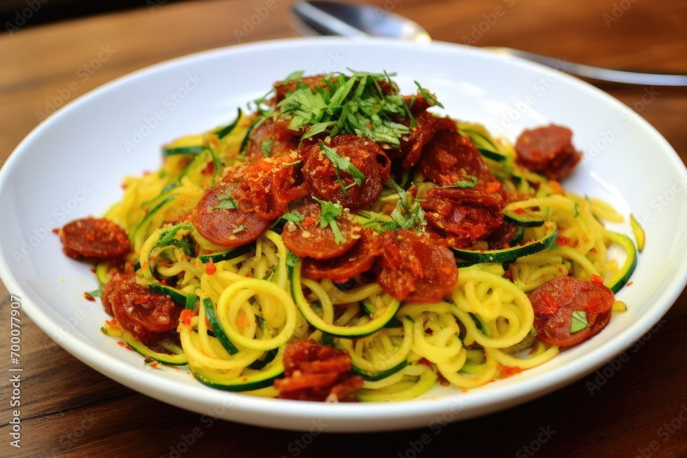 Zucchini noodles with dried pepperoni Zucchini noodles with dried pepperoni
