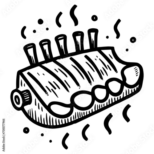 Barbecue Ribs ,Food Doodles line , Line art , hand-drawn in the style of doodles line SVG File.