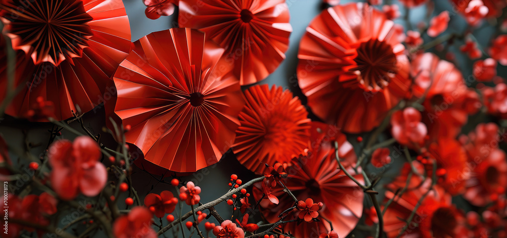 Naklejka premium A background image of a Chinese New Year theme, with red as the main color. Generative AI.