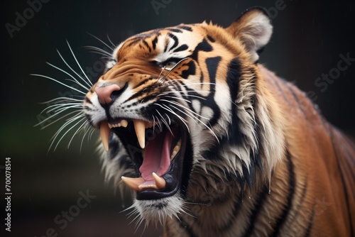 sumatran tiger yawning, showcasing sharp teeth © Natalia