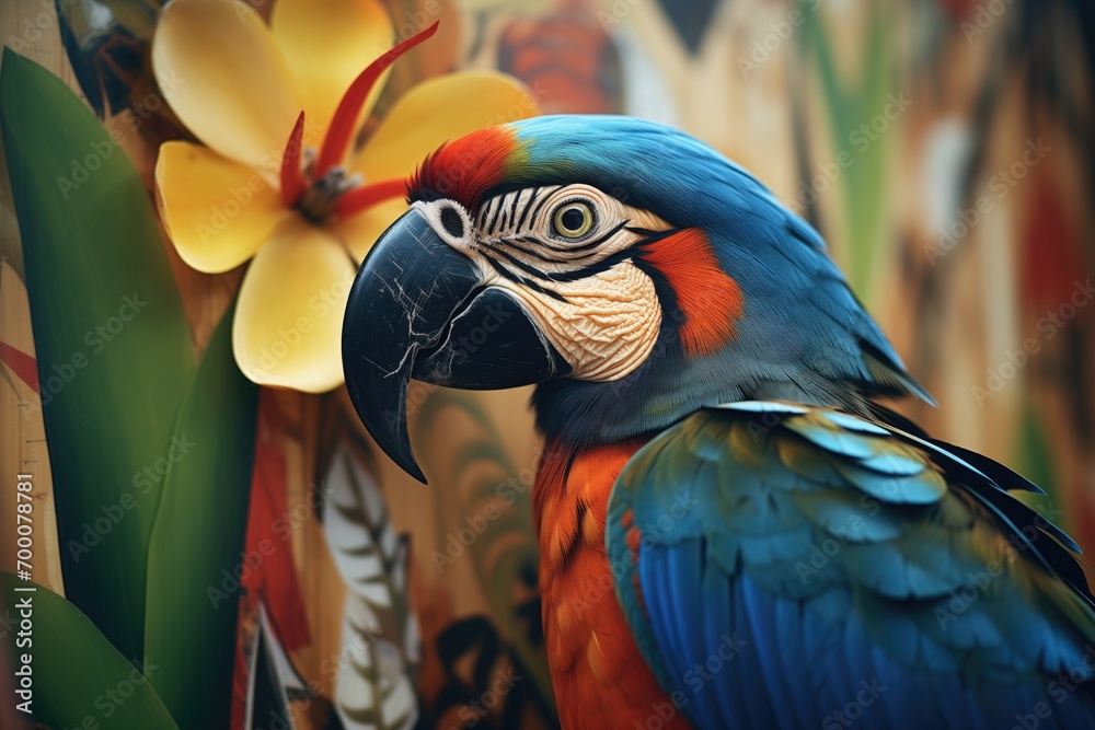Fototapeta premium toucan peering from behind tropical leaves