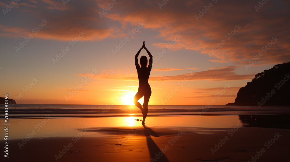Yoga on sunset the beach