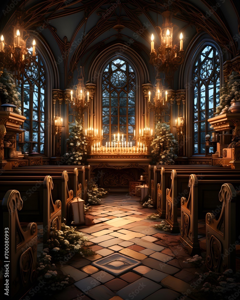 3d rendering of a church interior in gothic style.