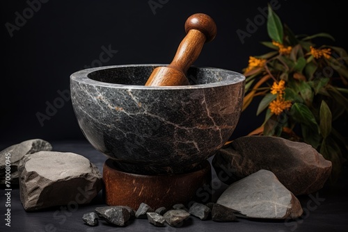 Kitchen granite mortar photographed
