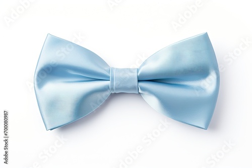 Light blue bow tie viewed from above on white background