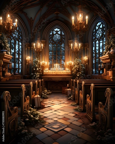 3d rendering of a church interior in gothic style. © Iman