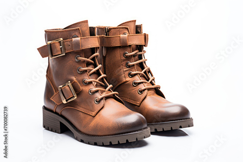 pair of leather boots isolated