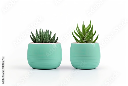 Potted succulent or cactus isolated on white, front view.