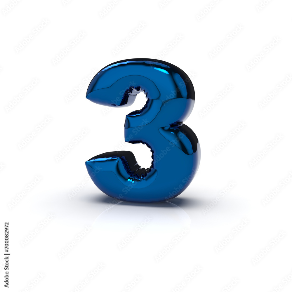 Naklejka premium Blue&nbsp;inflated&nbsp;3d&nbsp;number&nbsp;three