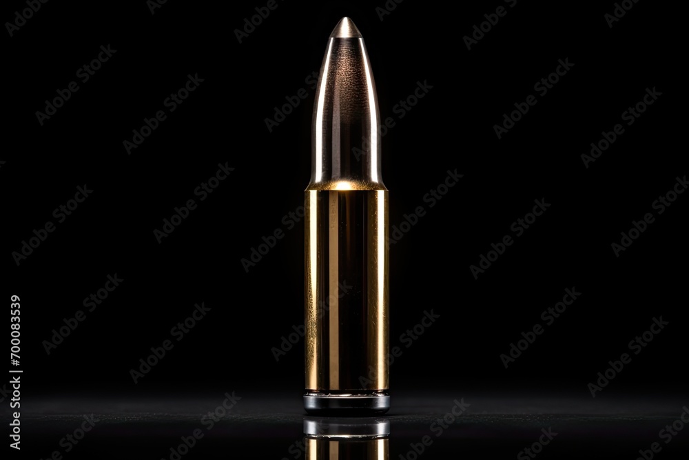 Close up of rifle and carbine cartridges on a black background with reflection
