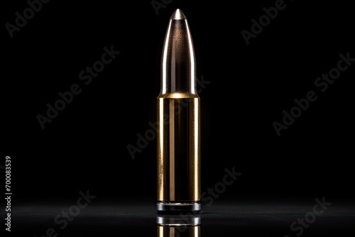 Close up of rifle and carbine cartridges on a black background with reflection photo