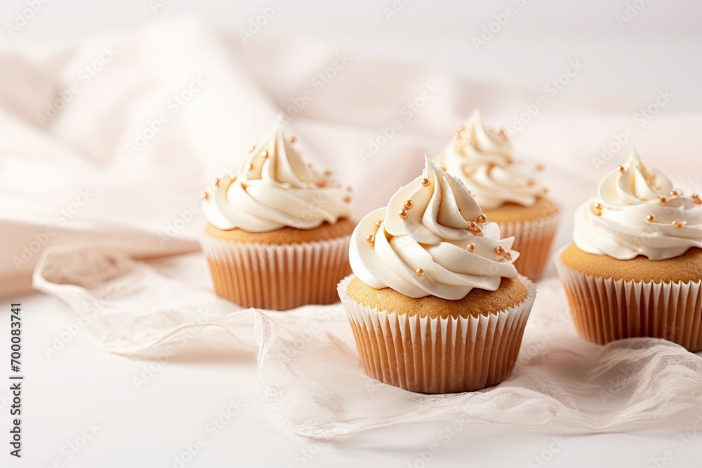Creamy cupcakes on a white background taste amazing Creamy cupcakes on a white background taste amazing