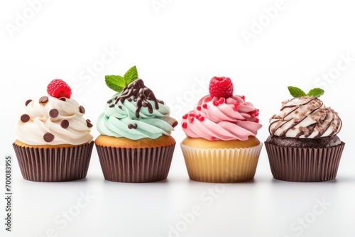 Delicious cupcakes displayed on a white backdrop