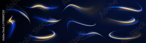Abstract green blue wave light effect in perspective vector illustration. Magic luminous azure glow design element on dark background, flash luminosity, abstract neon motion glowing wavy lines.