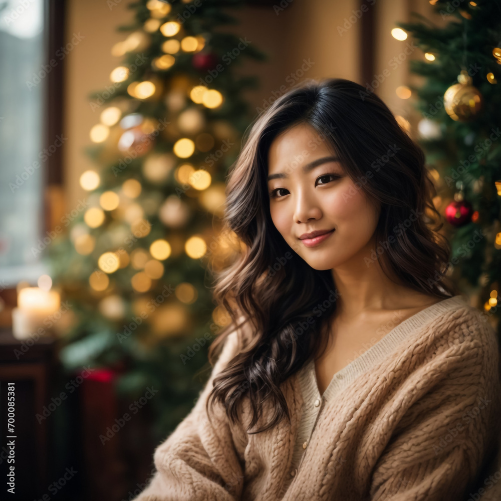 portrait of a woman in a christmas setting portrait of a woman in a christmas setting
