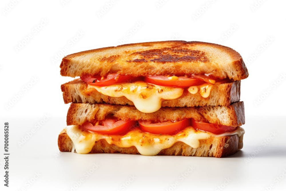 Grilled cheese and tomato sandwich on a plain backdrop Grilled cheese and tomato sandwich on a plain backdrop