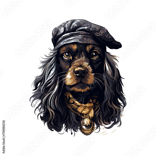 Portrait of a Cocker Spaniel dog in Pirate hat bandana. Vector illustration design.