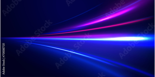 Illustration of light ray, stripe line with blue light, speed motion background. Radial color spirals. Vector blue glowing lines air flow effect. 