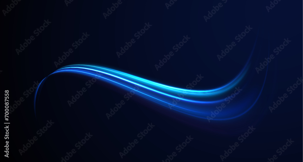Luminous blue lines speed. Neon color glowing lines background, high-speed light trails effect. Futuristic dynamic motion technology.	 - obrazy, fototapety, plakaty 