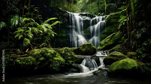 Panorama of beautiful waterfall in the rain forest at Doi Inthanon National Park, Chiang Mai, Thailand