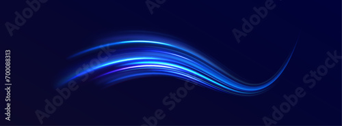 Creative vector illustration of flying cosmic meteor, planetoid, comet, fireball isolated on transparent background. Futuristic neon light effect. Speed of light concept background. 