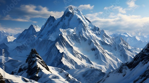 Panoramic view of snow-capped mountain peaks in the Alps