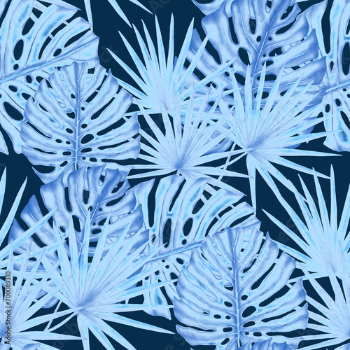 Watercolor seamless pattern with tropical leaves. Beautiful allover print wit...