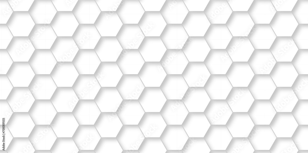 Seamless pattern with hexagonal white and gray technology line paper background. Hexagonal vector grid tile and mosaic structure mess cell. white and gray hexagon honeycomb geometric copy space.
