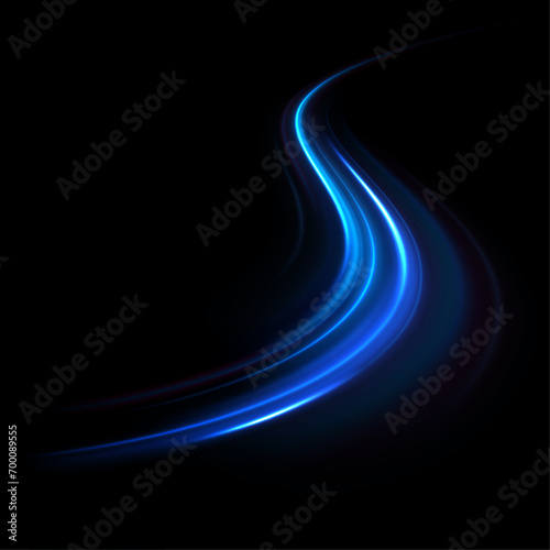 Blue wave curved lines for presentations, illustration of articles and publications on technological trends and innovations, covers of technological magazines. Light arc in blue colors. 