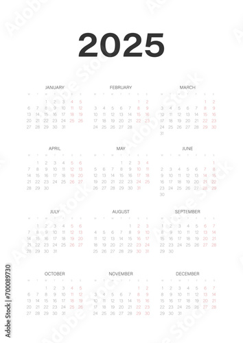Calendar 2025 vertical A3 A4 A5 week start Monday corporate design planner template. Vector graphic