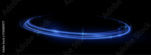 Blue stripes in the form of drill, turns and swirl. Undulate wave swirl swoosh, dynamic twisted lines. Transparent blue sparkling light line element. 
