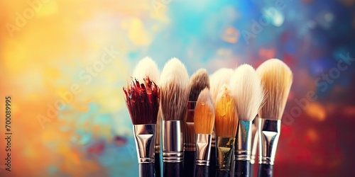 A vibrant assortment of artist s paintbrushes  displaying colors and creativity.
