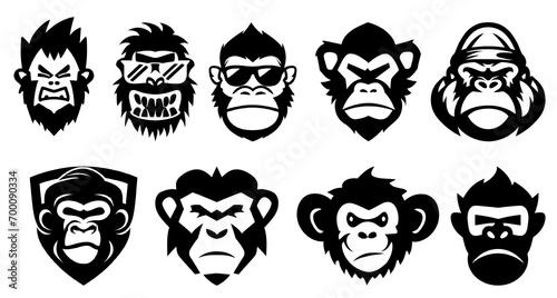 Playful Gorilla Logo Vector. black Illustration in various themes. Hand drawn collection. photo