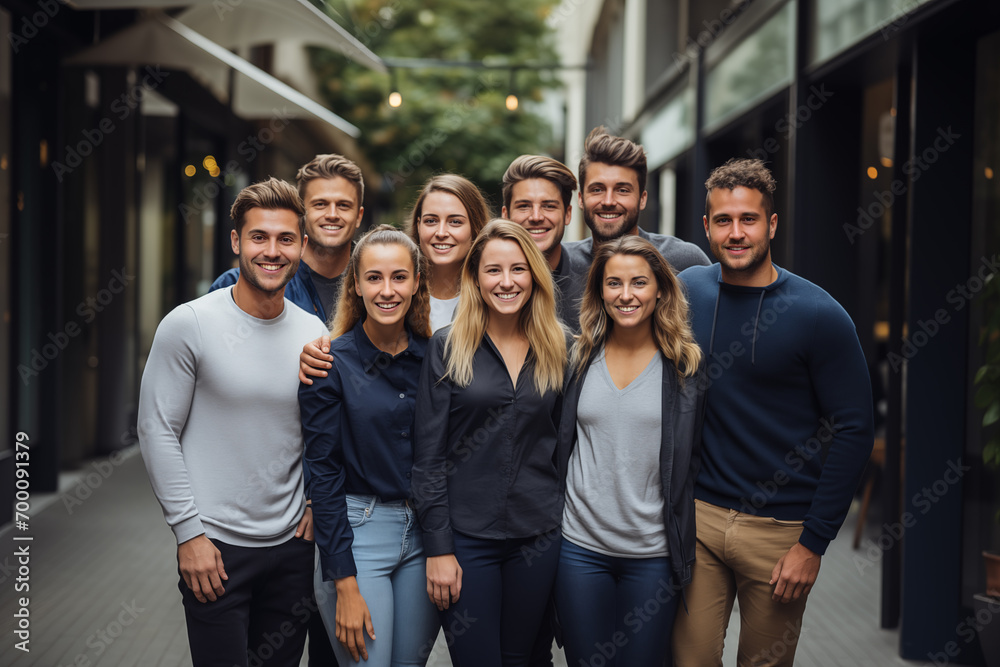 A group of smiling colleague standing together A group of smiling colleague standing together