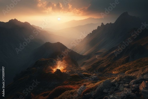 sunrise in the mountains AI. Generative AI