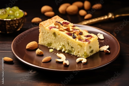 Wallpaper Mural Mawa cake a homemade rich dessert with mawa and atta served on a wooden background with assorted nuts and fruits Torontodigital.ca