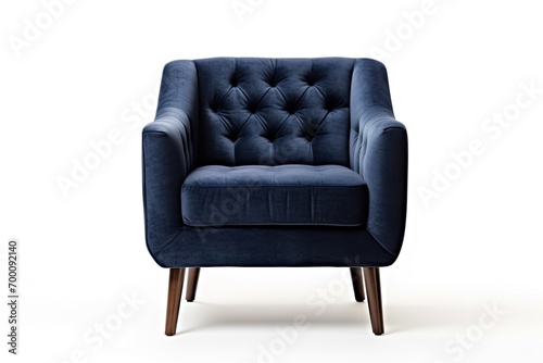 Modern navy blue armchair on white background