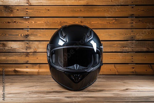 Motorcycle helmet on table photo