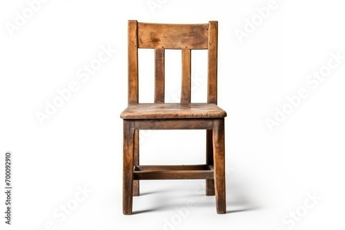 Old wooden chair isolated on white seen from the front