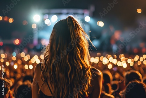 Female pop star, concert, stadium, crowd, performance, music, stage photo