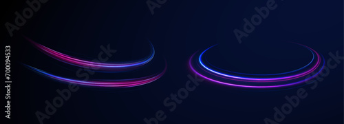Big data traffic visualization, dynamic high speed data streaming traffic. Vector glitter light fire flare trace. Speed of light in galaxy. Neon light, electric light, light effect png.	