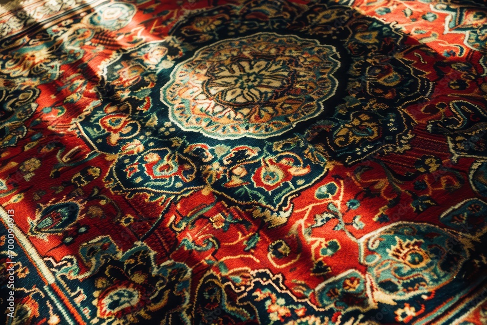 The Persian pattern on the Iranian carpet with the morning light.