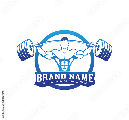 Bodybuilder weight lifting or body building sports mascot logo