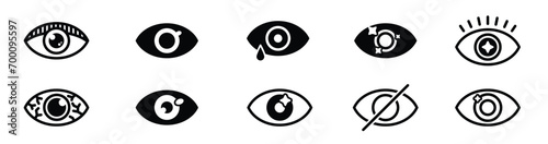 Outline eye icons. Open and closed eyes images, sleeping eye shapes with eyelash, vector supervision and searching signs 