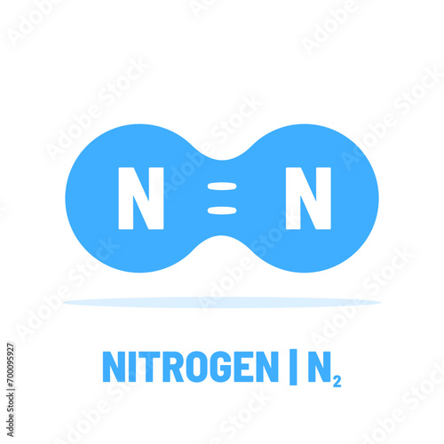Liquid nitrogen molecule vector icon. Two nitrogen atoms, connected with three strings. N2. Chemical element for Cryotherapy.