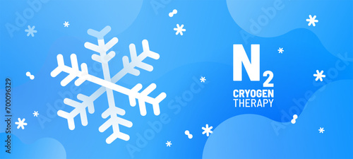 Abstract vector background for cryosurgery illustration. Simple snowflake with nitrogen molecules. Liquid nitrogen cooling for cryogenic treatment. Painless cryogenic cooling for medical procedures photo