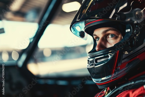 Male model in a dynamic motorsport setting, racing driver, speed and adrenaline © furyon