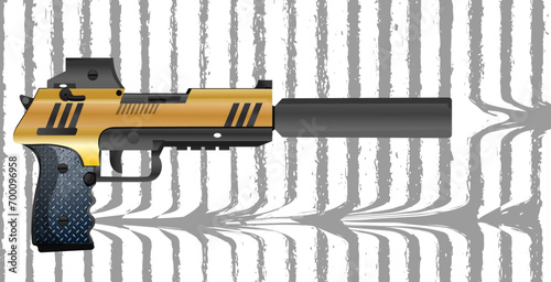 Golden semi-automatic Nasty Gun. Vector illustration