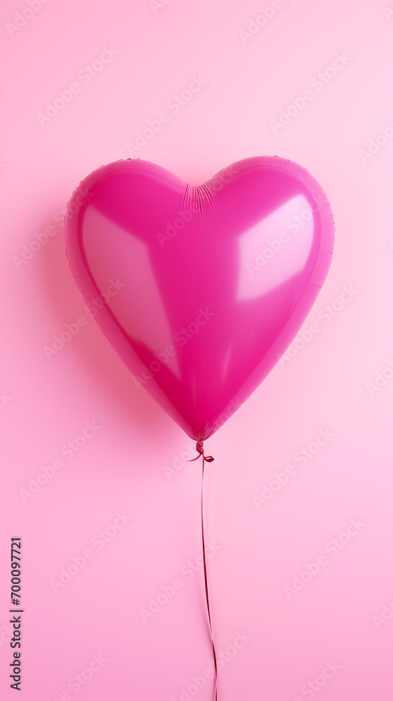 pink valentine's day heart shaped balloon on plain background with copy space for text