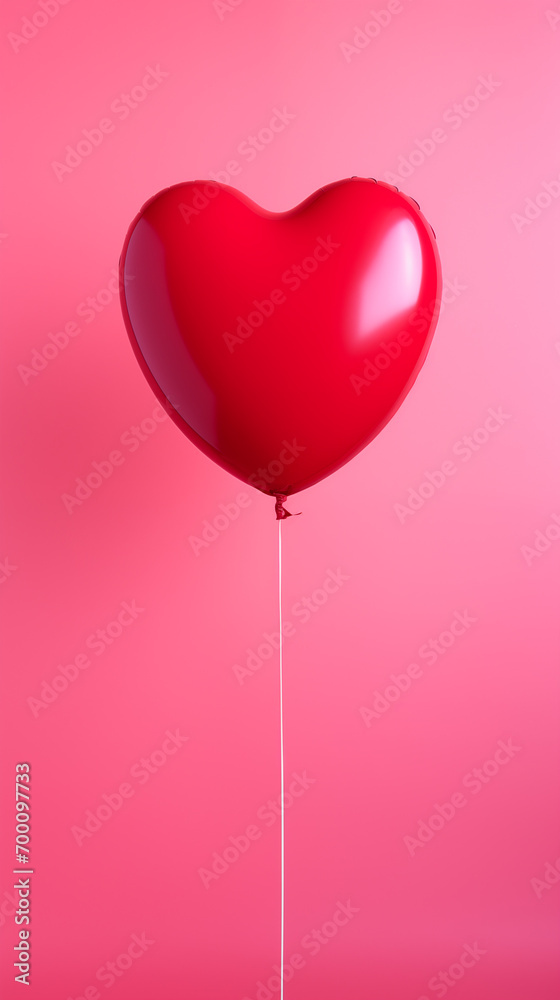 red valentine's day heart shaped balloon on plain background with copy space for text